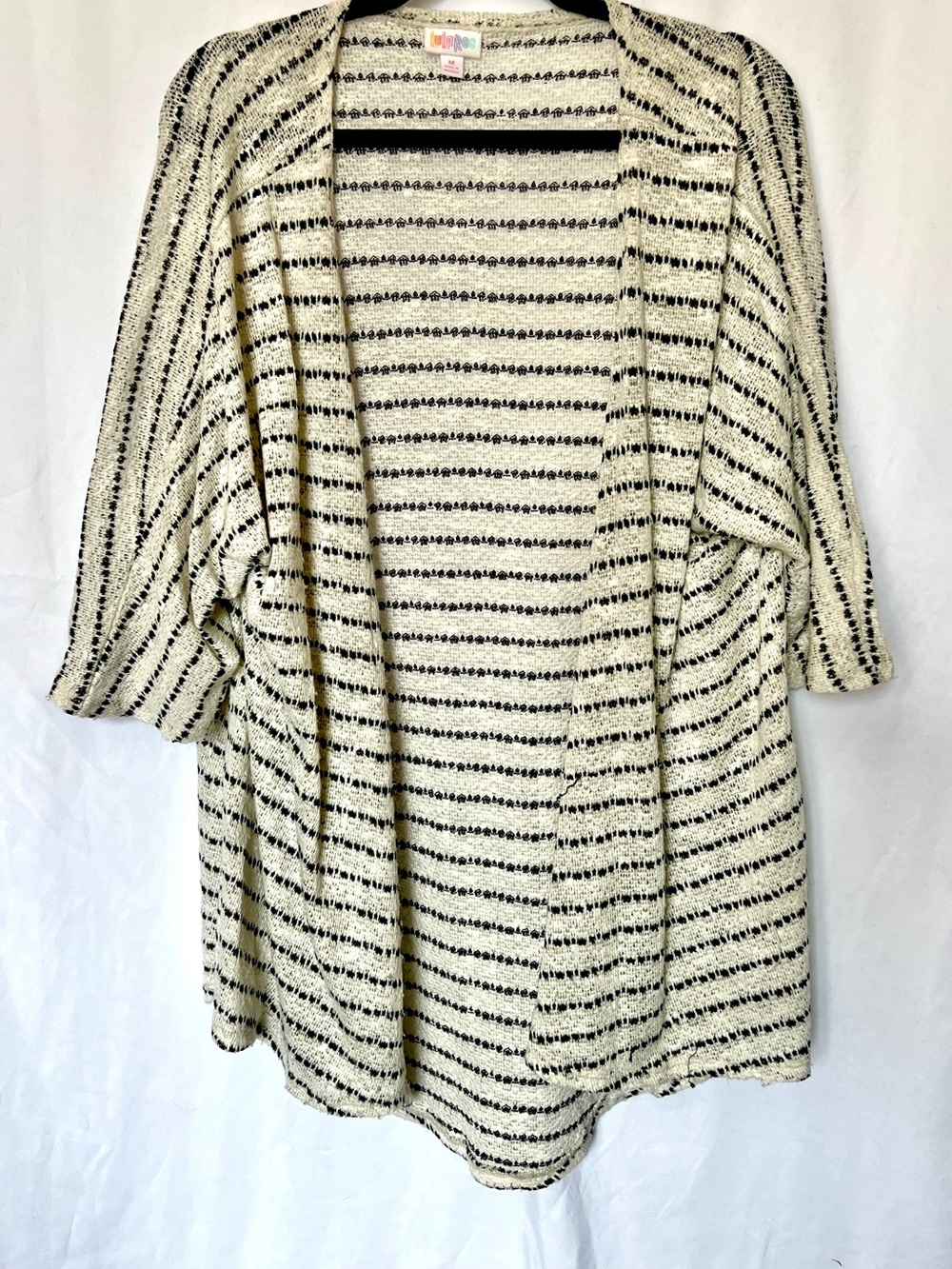 LuLaRoe Cream and Black Striped Open-Front Cardigan